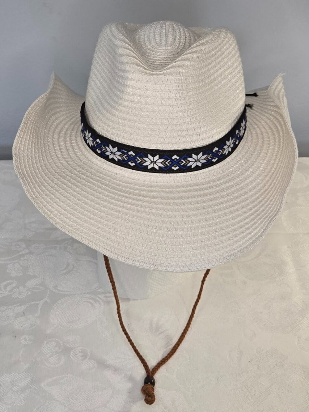 White Paper Cowboy Hat with Removable Band and Flexible Brim